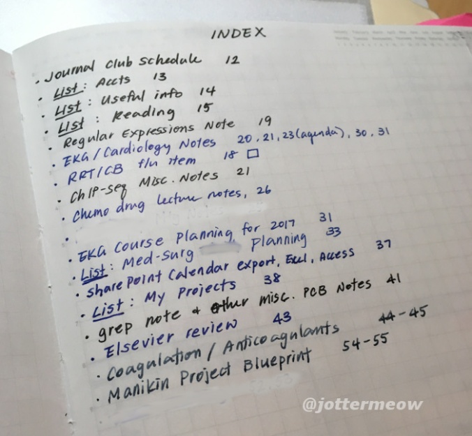 Bullet journal index
